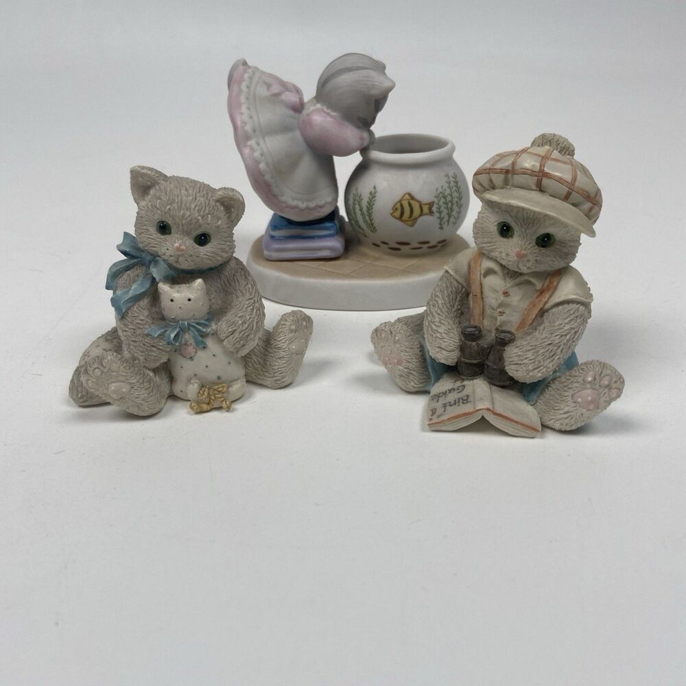 Vintage Enesco Calico Kittens And Kitty Cucumber Cute Cat Collectibles - 3
